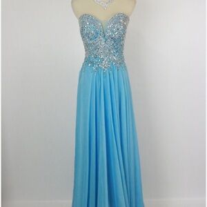 NWT Glamour By Terani $320 Lt Blue Strapless Size 2 Long Gown Dress Formal Prom